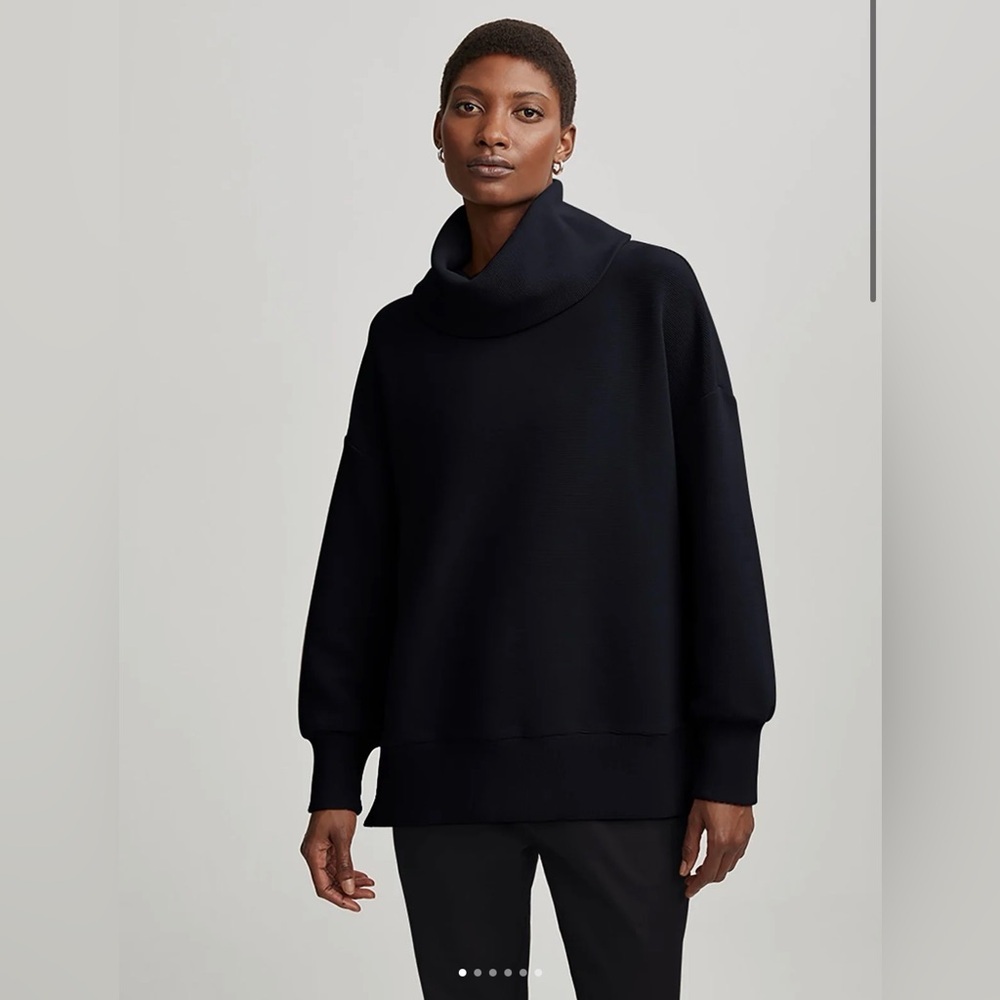 Varley Milton Sweat Sweatshirt Womens Small Black Turtleneck Ottoman Zip Knit